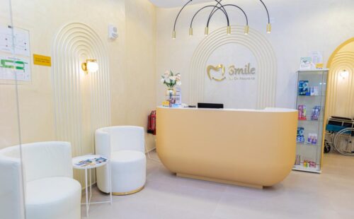 A photo of the front desk of Smile by Dr Noura Clinic, the best dental clinic near me.